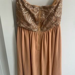 Gold strapless formal dress